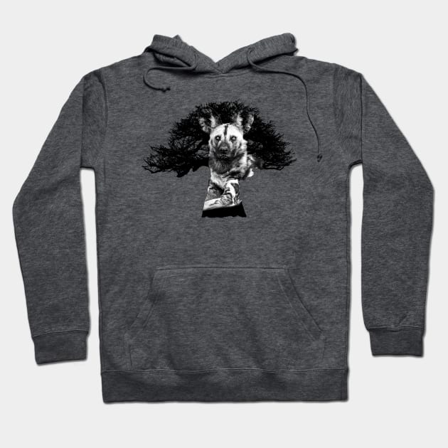 Baobab in Silhouette with Wild Dog Overlay Hoodie by scotch